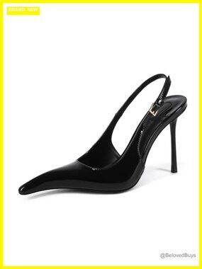 Pointed Toe Stiletto Heel Slingback Sandals Faux Leather Formal Heels
